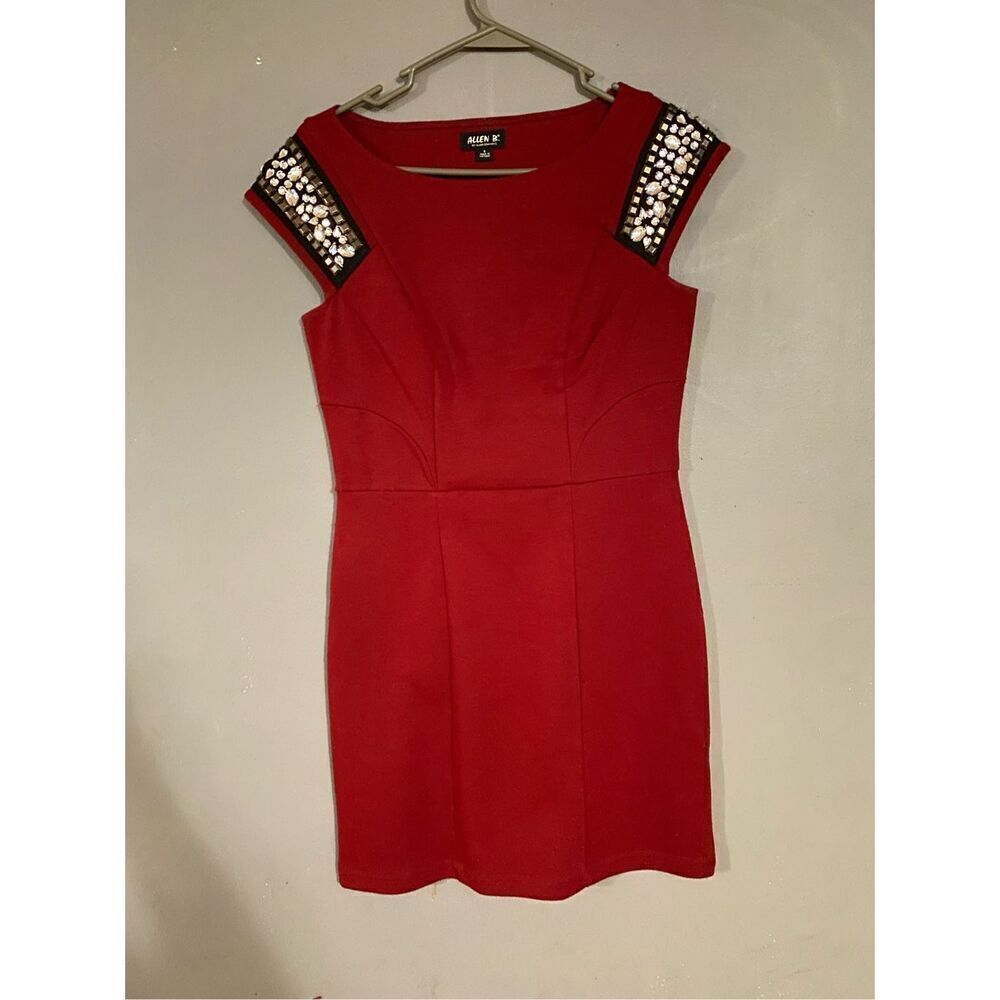 Allen B Schwartz Burgundy Red Gemstone Jewel Bedazzled Shoulder Party Dress Smal